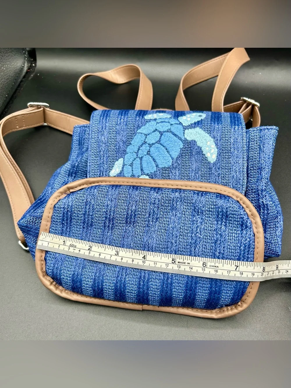 VERA BRADLEY Woven Mini Backpack in the Regatta Turtle Blue.